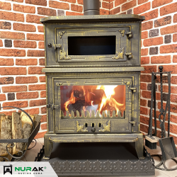 Rustic Yellow on Black Casted Iron Stove 